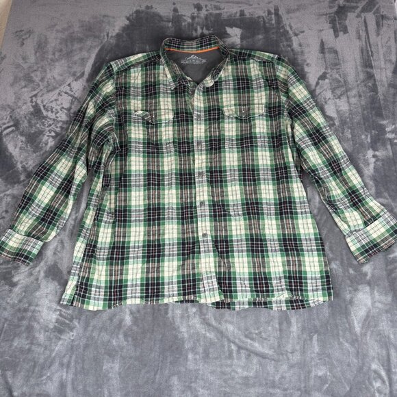 Croft Barrow Quick Dry Shirt Mens 2XL Green Plaid Long Sleeve Button Up Vented - Picture 1 of 10